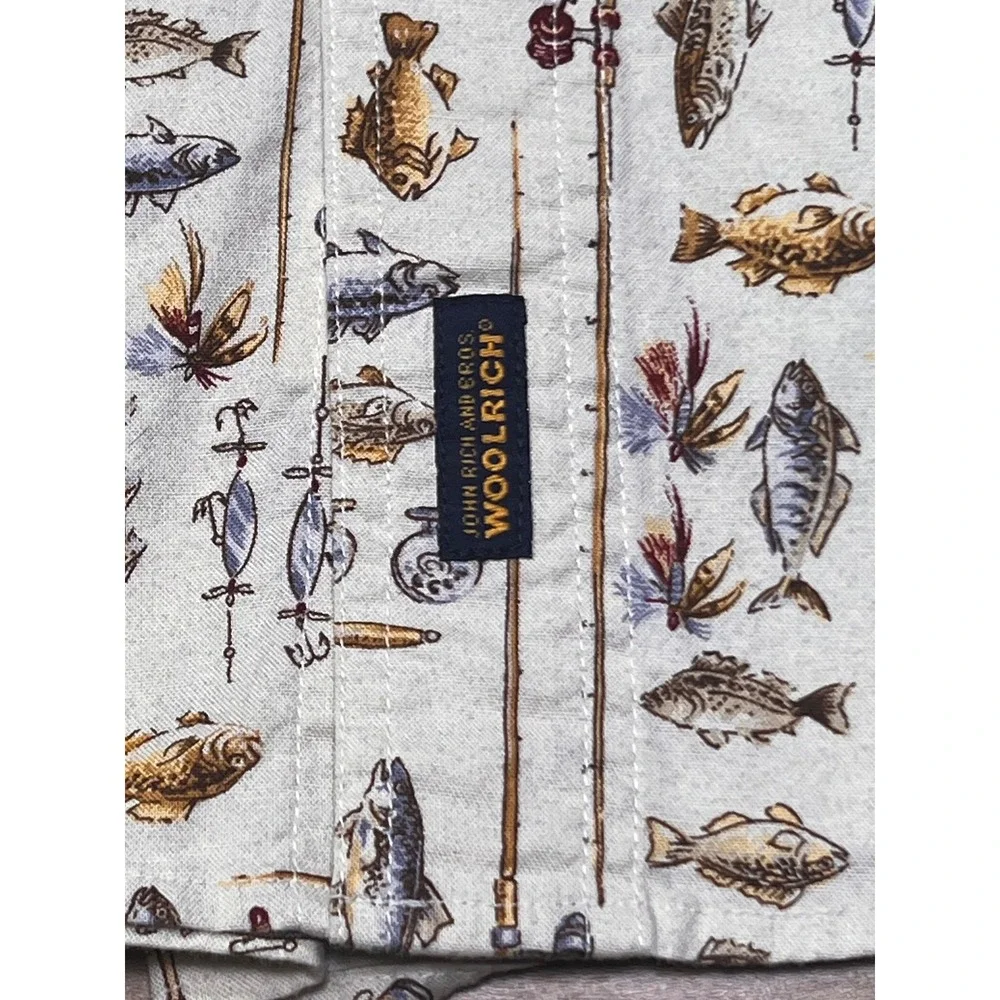 Woolrich Mens Freshwater Fish Print Short Sleeve Button Up Shirt Size L - Picture 9 of 9
